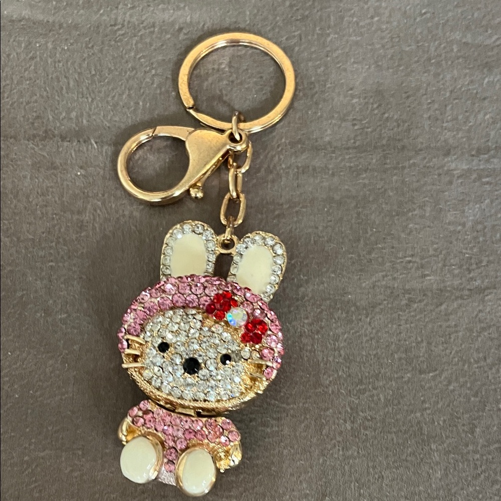 Cute Pink Crystal Bunny Key Holder